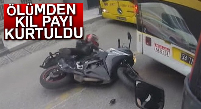İstanbul'da motosikletli kadın sürücü ölümden kıl payı kurtuldu